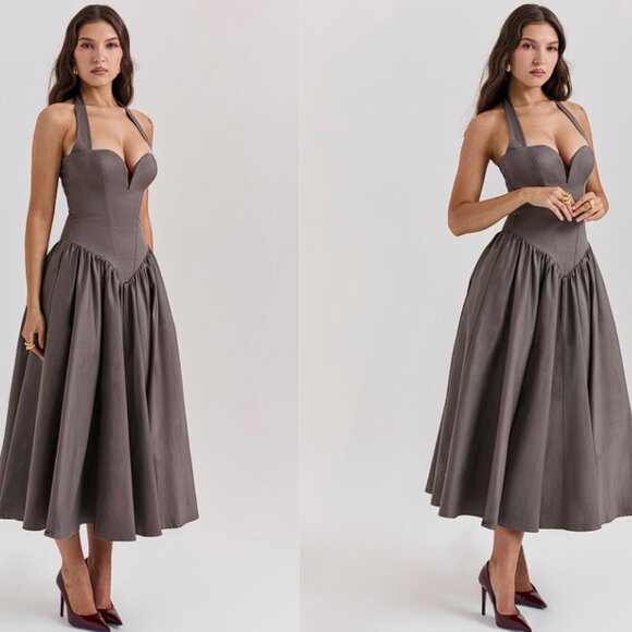 House of CB ‘Coquette' Smoke Halter Midi Dress NWOT - Picture 4 of 11